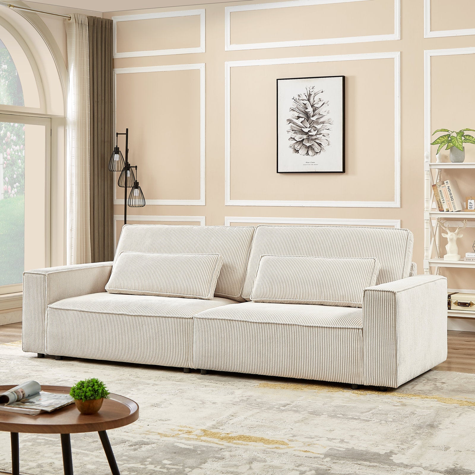 Beige Deepseat Corduroy Sofa