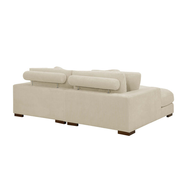 Beige L-Shaped Corduroy Sectional Sofa (3 Pieces)