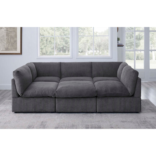 Dark Gray Corduroy Sectional Sofa (6 Pieces)