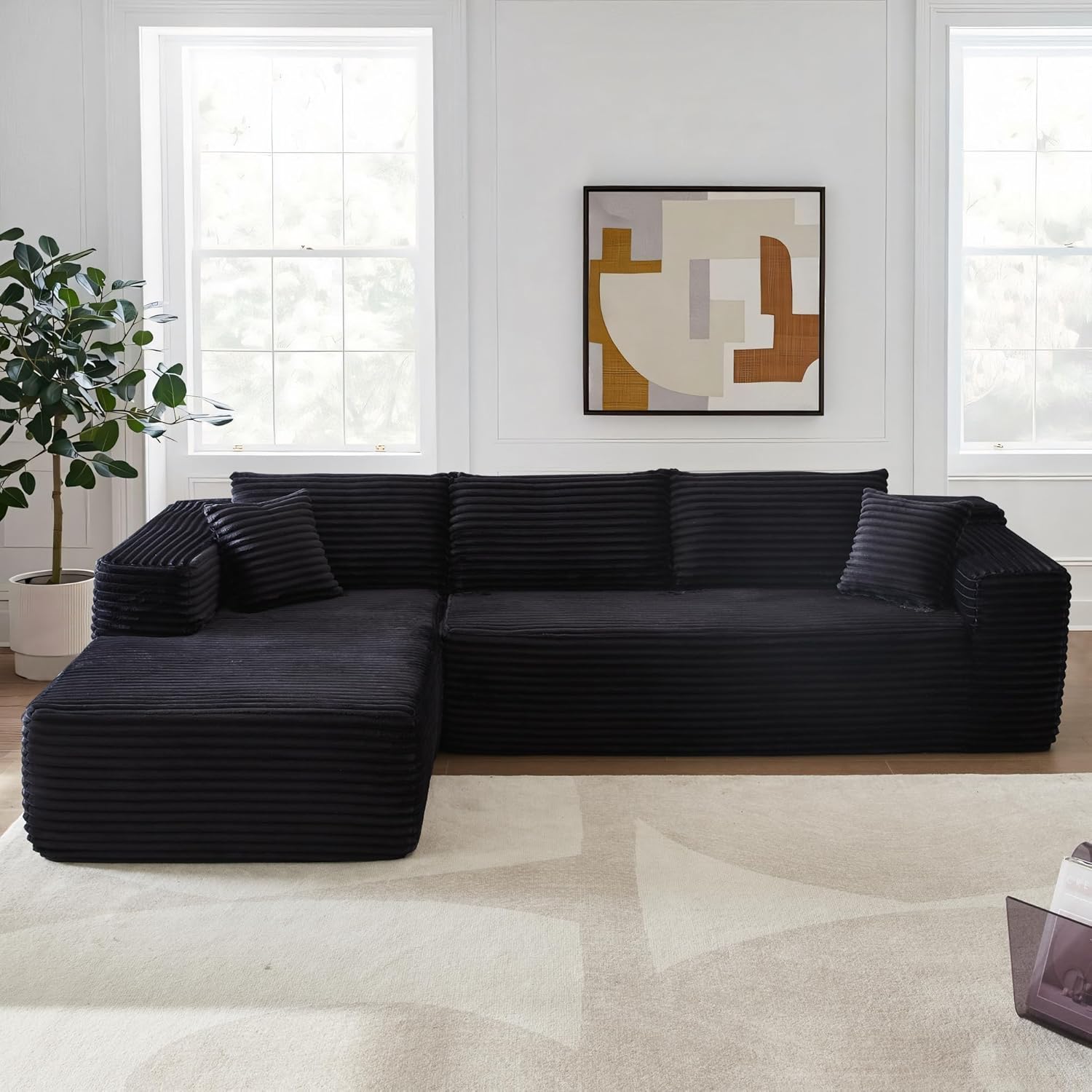 Black Wide Wale Corduroy Sofa