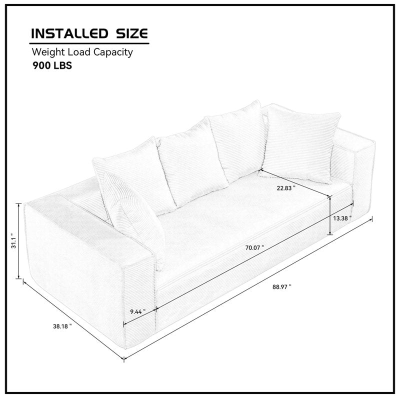 White Oversized Corduroy Modular Sofa Set