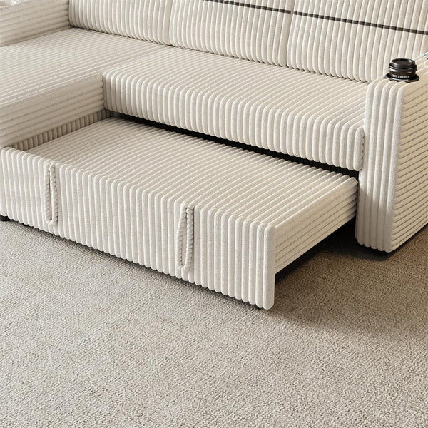 Beige Wide Wale Corduroy Sleeper Sofa