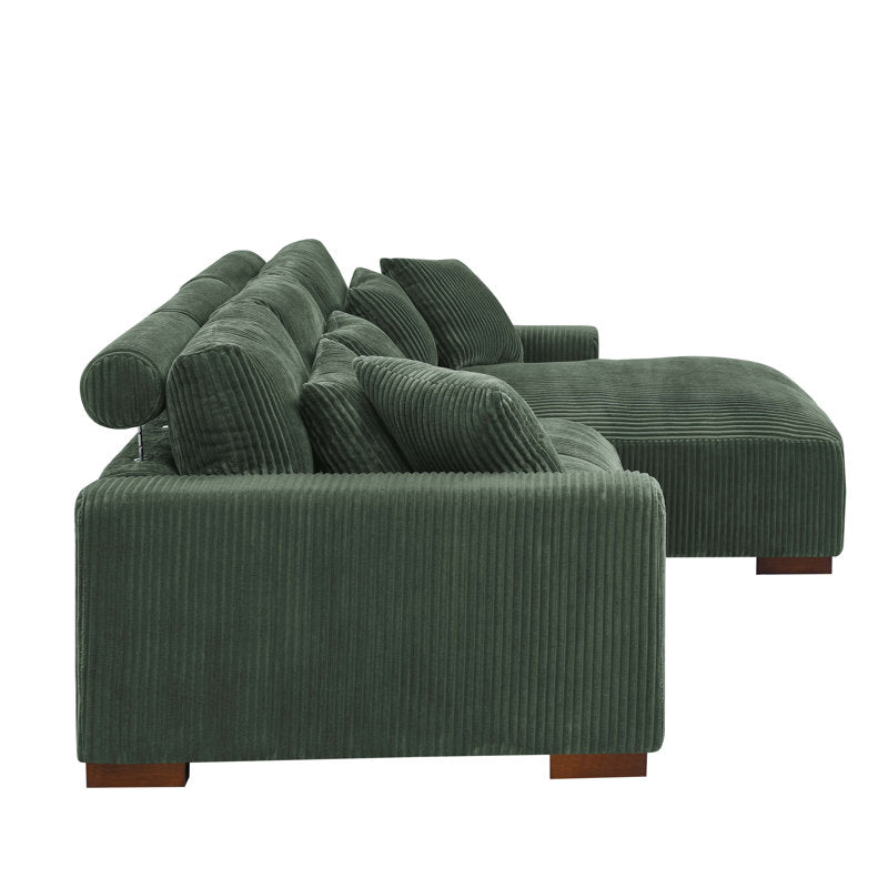 Green L-Shaped Corduroy 3-seater Sectional Sofa