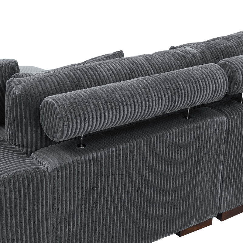 Dark Gray L-Shaped Corduroy 3-seater Sectional Sofa