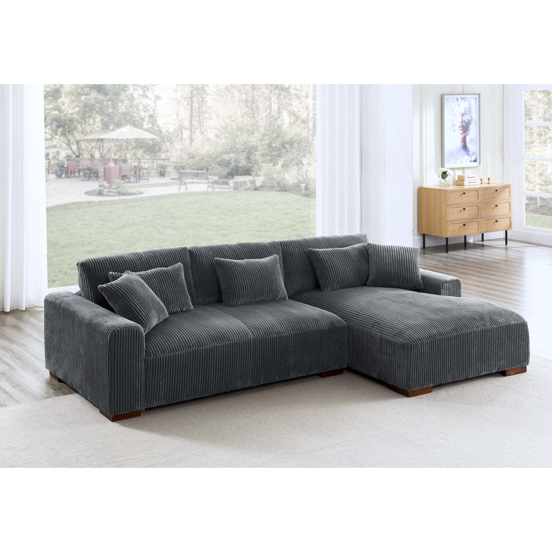 Dark Gray L-Shaped Corduroy 3-seater Sectional Sofa