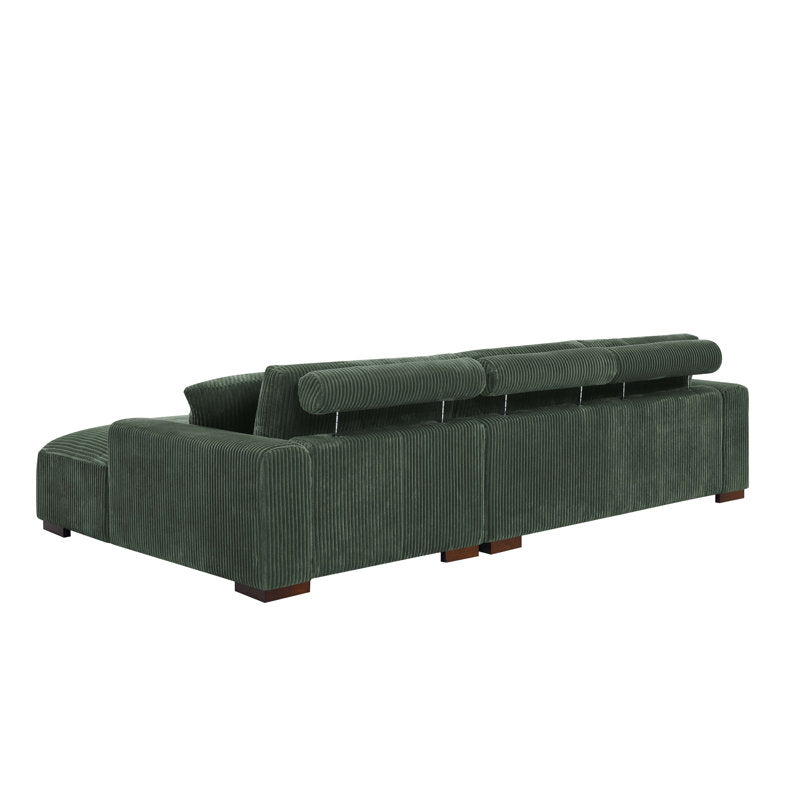 Green L-Shaped Corduroy 3-seater Sectional Sofa