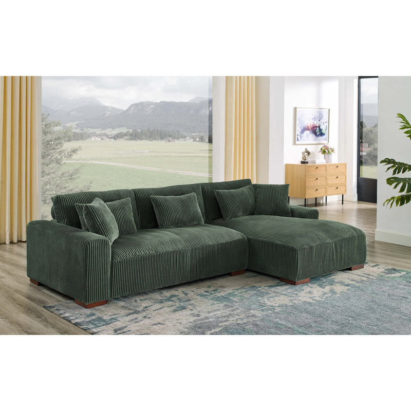 Green L-Shaped Corduroy 3-seater Sectional Sofa