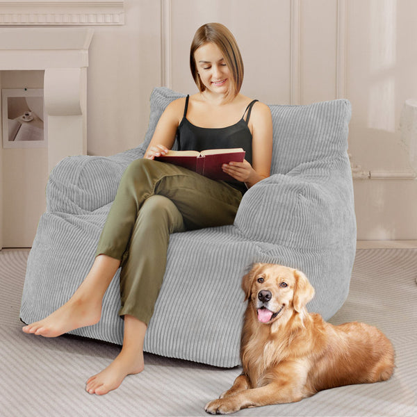 Light Gray Corduroy Bean Bag Armchair