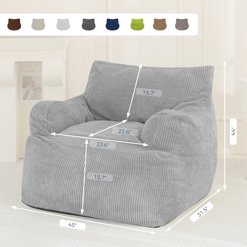 Light Gray Corduroy Bean Bag Armchair