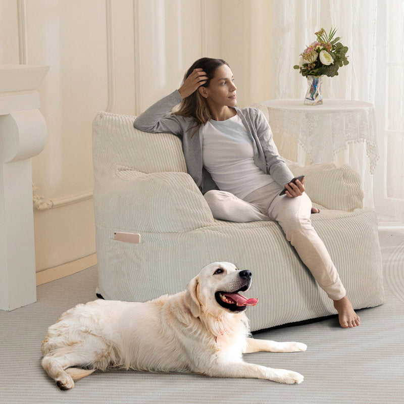 Beige Corduroy Bean Bag Armchair