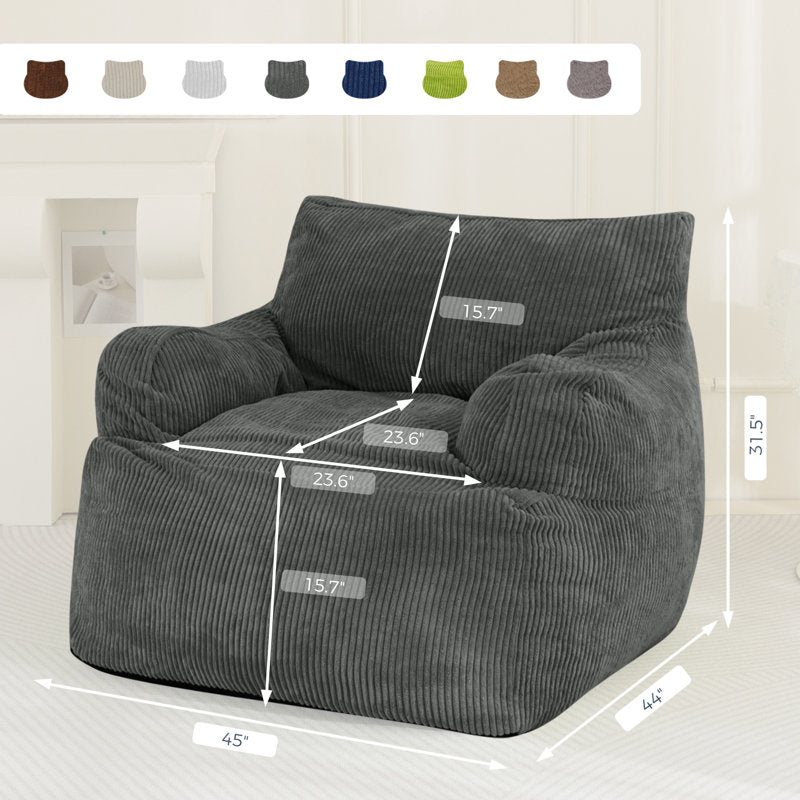 Dark Gray Corduroy Bean Bag Armchair