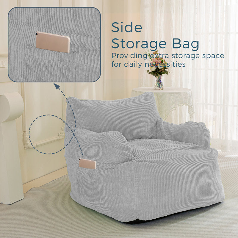 Light Gray Corduroy Bean Bag Armchair