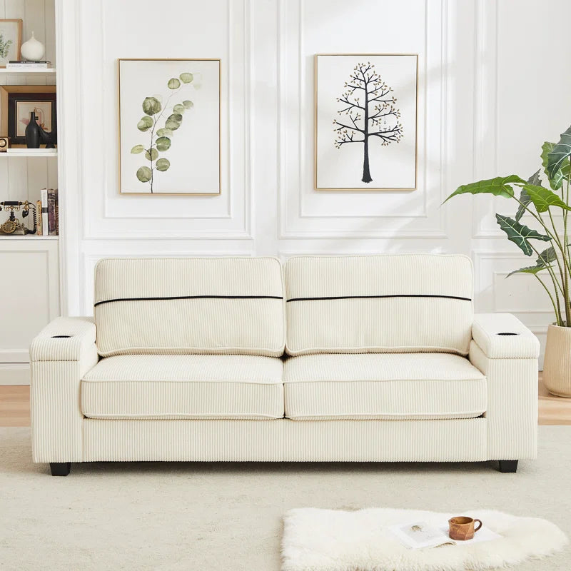 Beige Coastal Corduroy Sofa