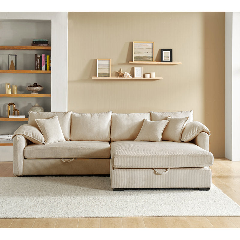 Beige Corduroy Sleeper Sofa