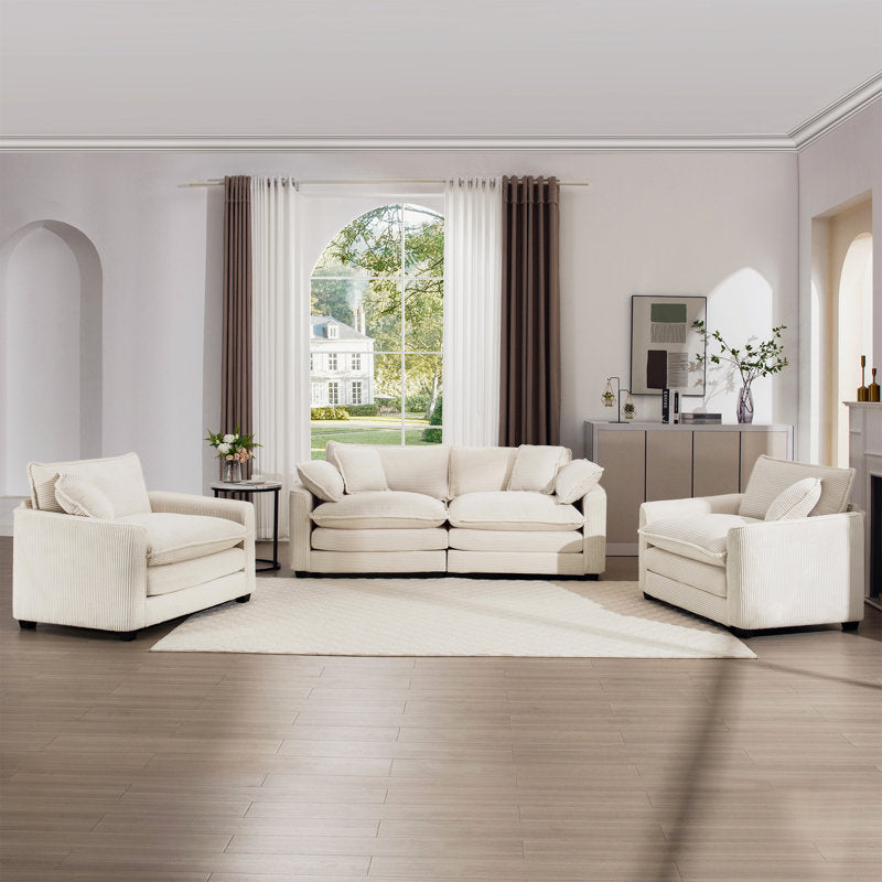 Beige Corduroy Sofa Set