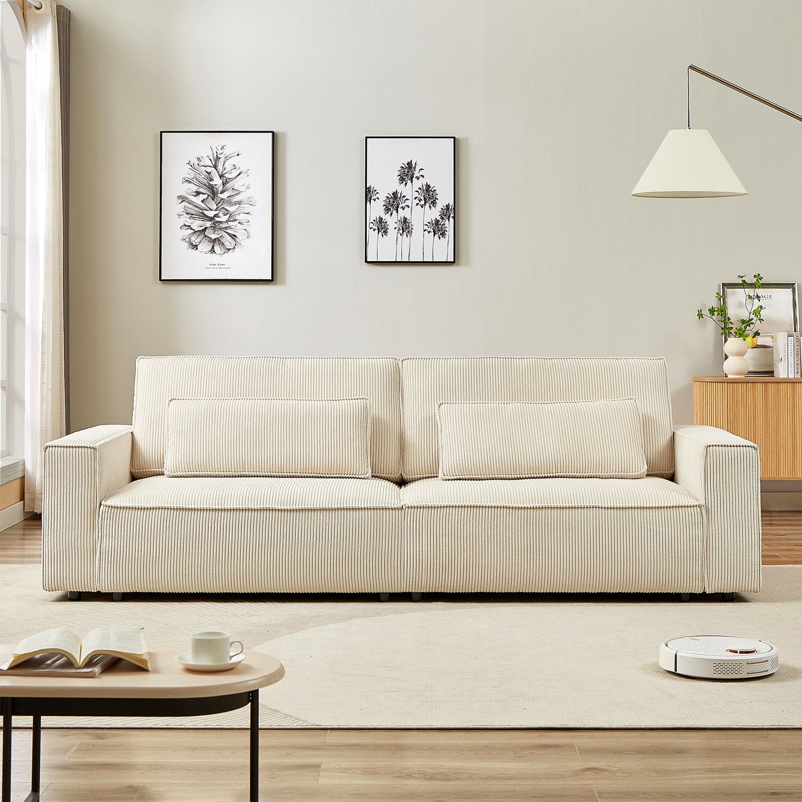 Beige Deepseat Corduroy Sofa