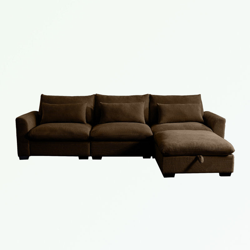 Brown L-shape Corduroy Sofa