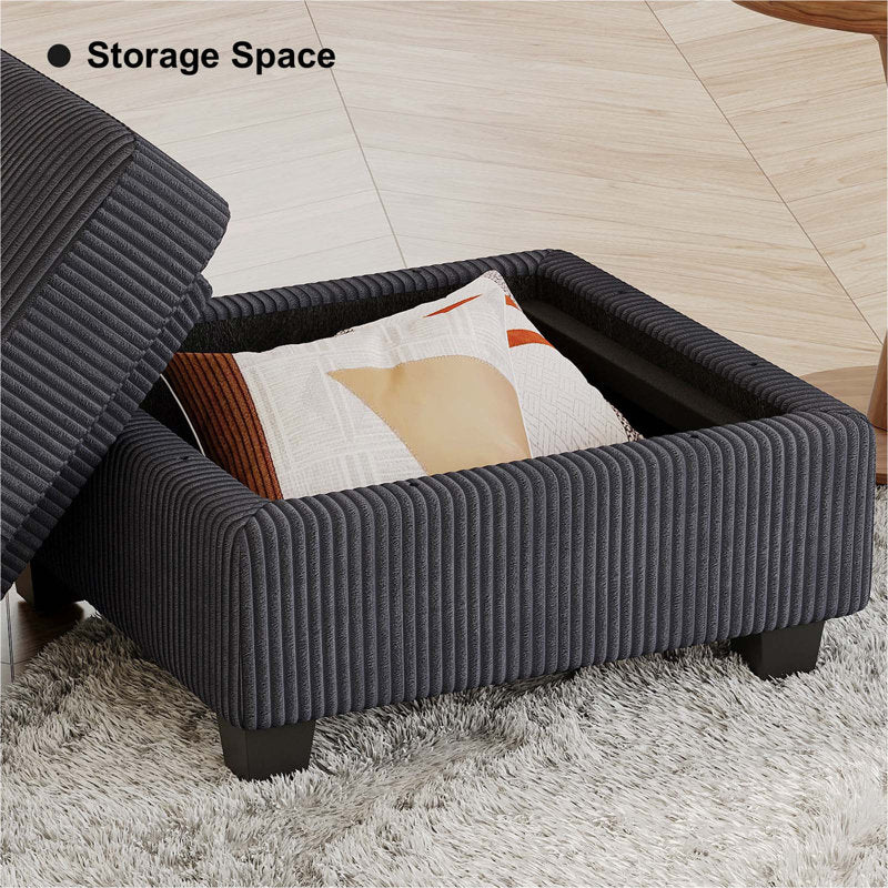 Gray Corduroy Ottoman with Storage