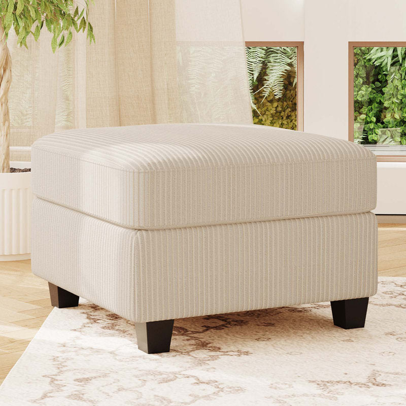 Beige Corduroy Ottoman with Storage