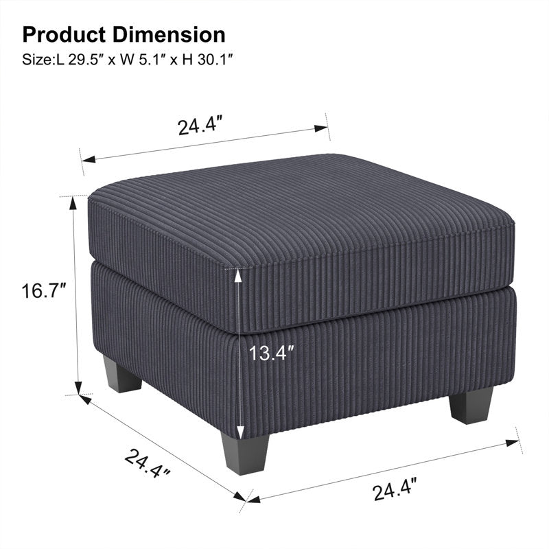 Gray Corduroy Ottoman with Storage