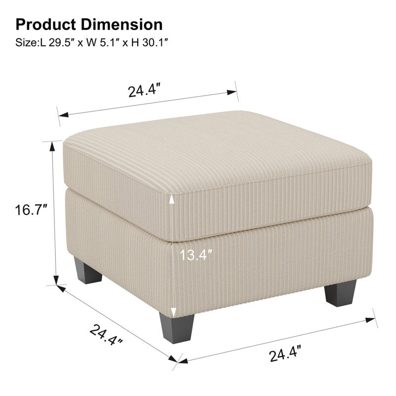 Beige Corduroy Ottoman with Storage