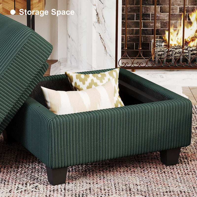 Green Corduroy Ottoman with Storage