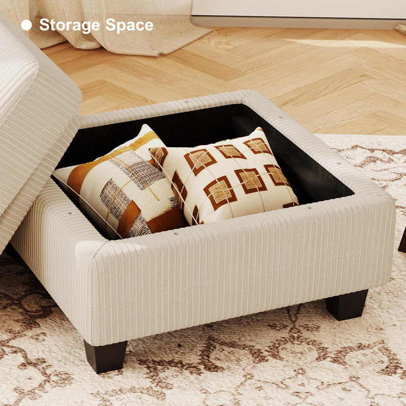 Beige Corduroy Ottoman with Storage