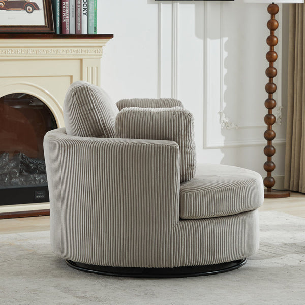 Gray Swivel Barrel Corduroy Chair