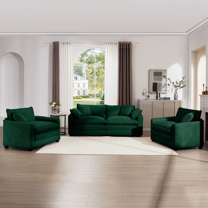 Green Corduroy Sofa Set.