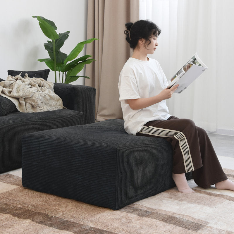 Large Black Corduroy Ottoman