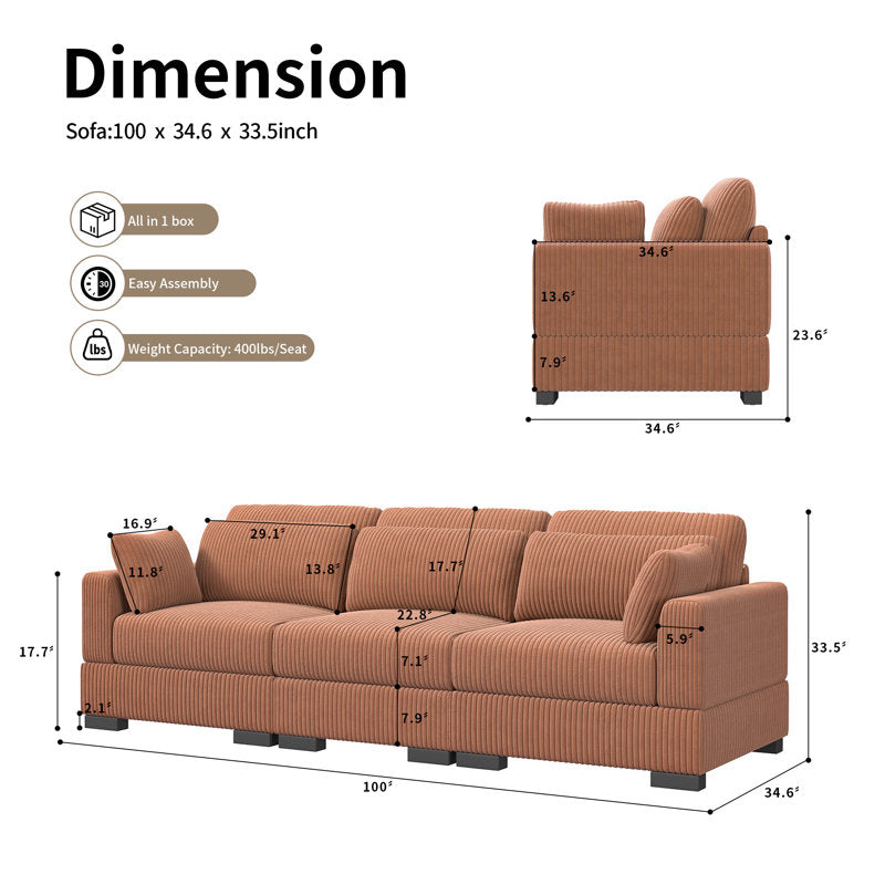 Burnt Orange Corduroy Sofa