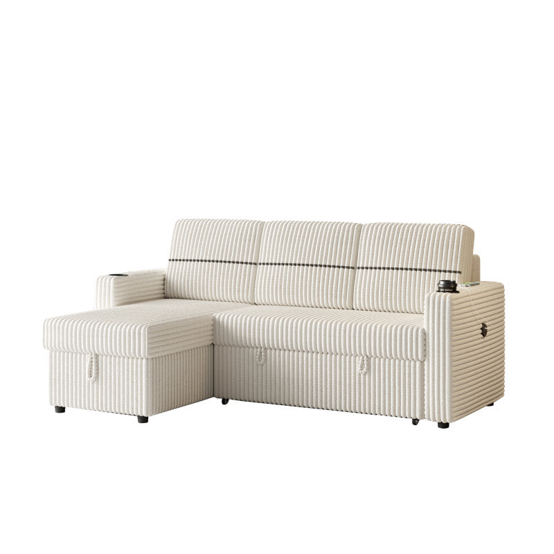 Beige Wide Wale Corduroy Sleeper Sofa