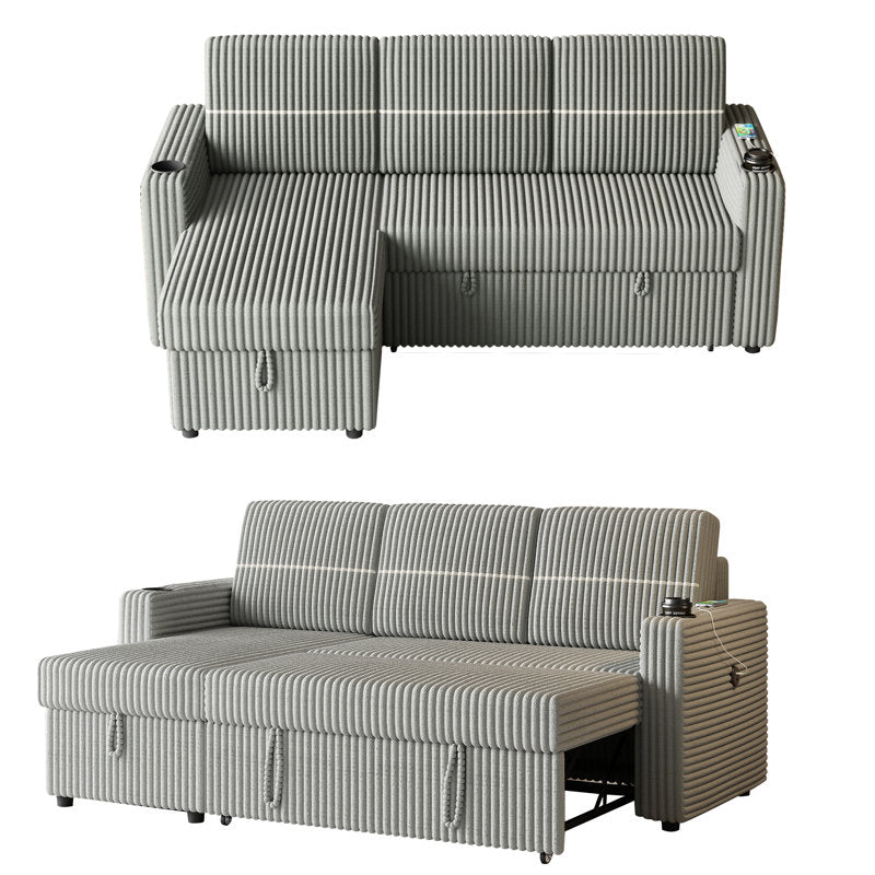 Gray Wide Wale Corduroy Sleeper Sofa