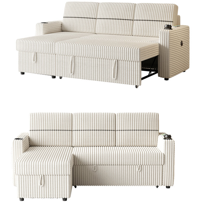 Beige Wide Wale Corduroy Sleeper Sofa