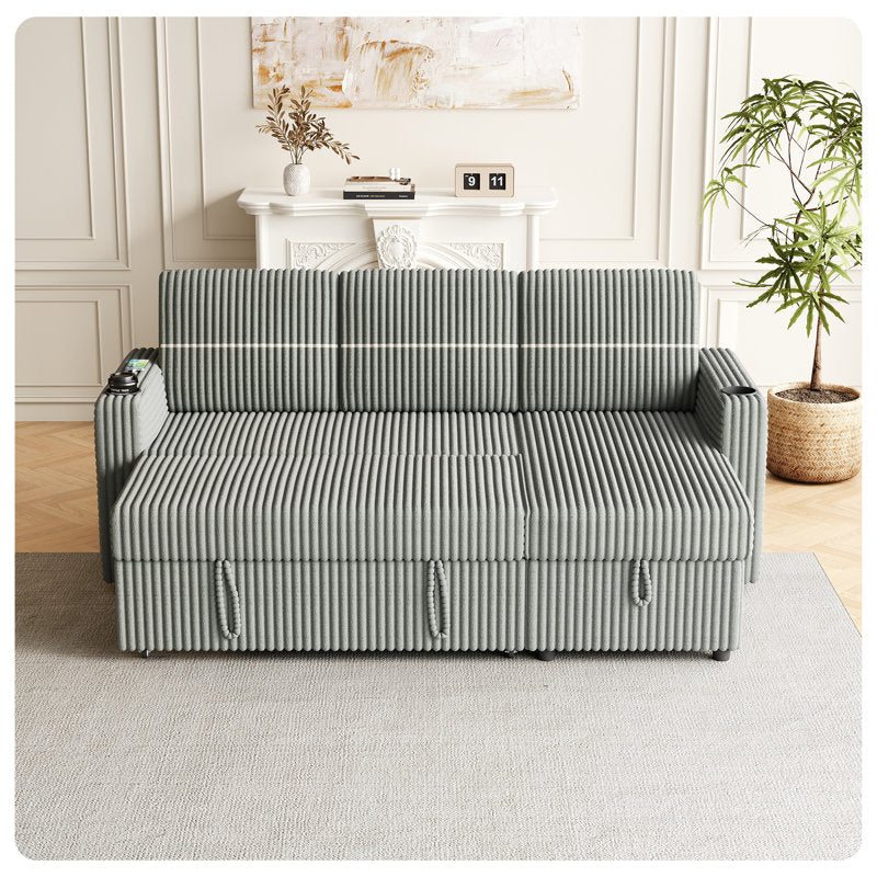 Gray Wide Wale Corduroy Sleeper Sofa