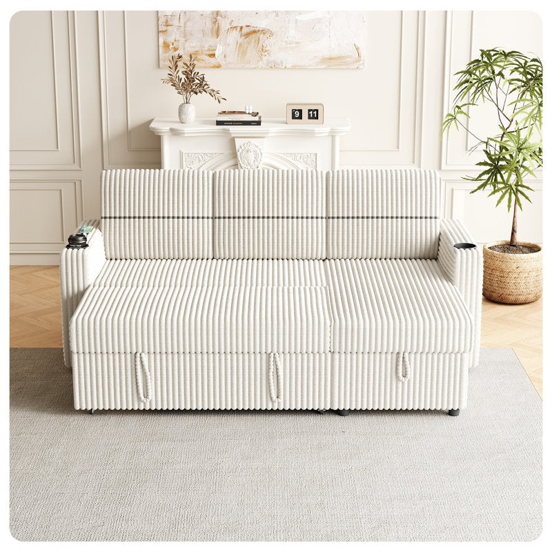 Beige Wide Wale Corduroy Sleeper Sofa