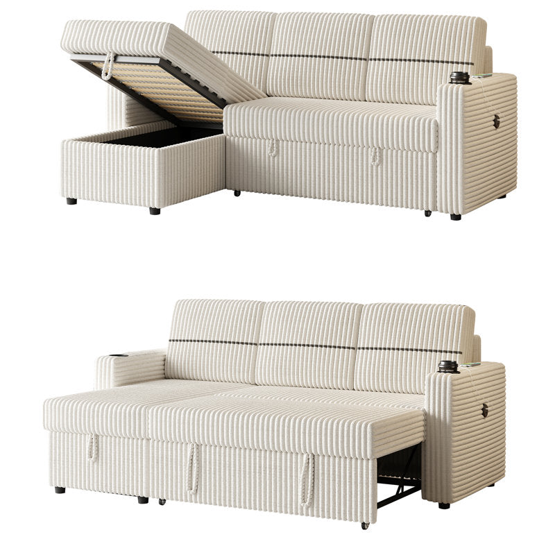 Beige Wide Wale Corduroy Sleeper Sofa