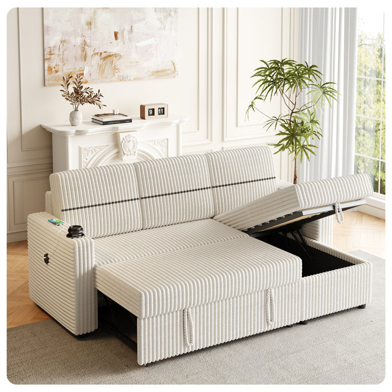 Beige Wide Wale Corduroy Sleeper Sofa