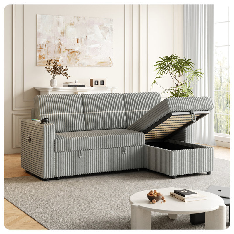 Gray Wide Wale Corduroy Sleeper Sofa