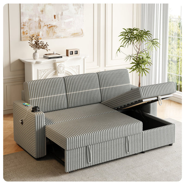 Gray Wide Wale Corduroy Sleeper Sofa