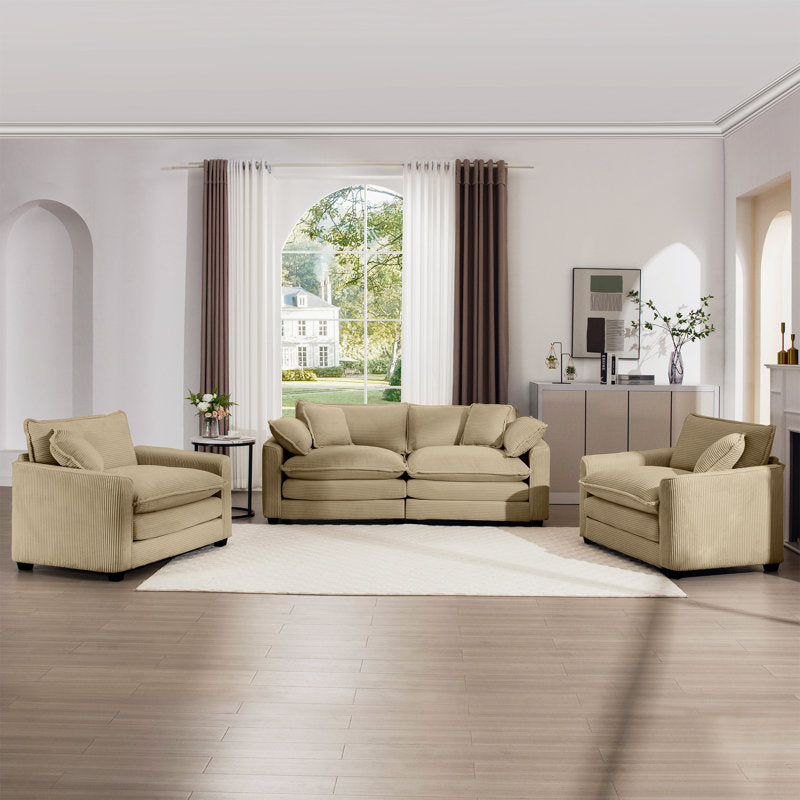 Tan Corduroy Sofa Set